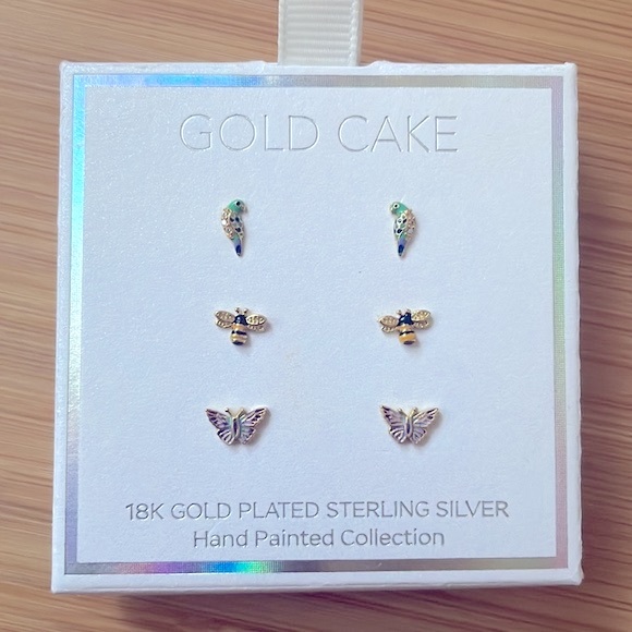 Gold Cake Jewelry - Brand New Gold Cake 18K Gold Plated Over Sterling Silver Hand-Painted Earrings